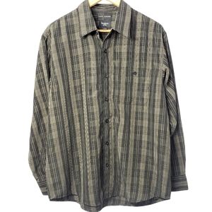 Men's Haggar Luxury Microfiber Black Tan Button Down Long Sleeve, Large